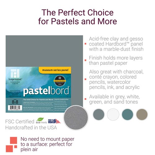 Ampersand Art Supply Pastel Painting Panel: Museum Series Pastelbord, Sand, 1/8 Inch Flat Profile, 5x7 - Pack of 3