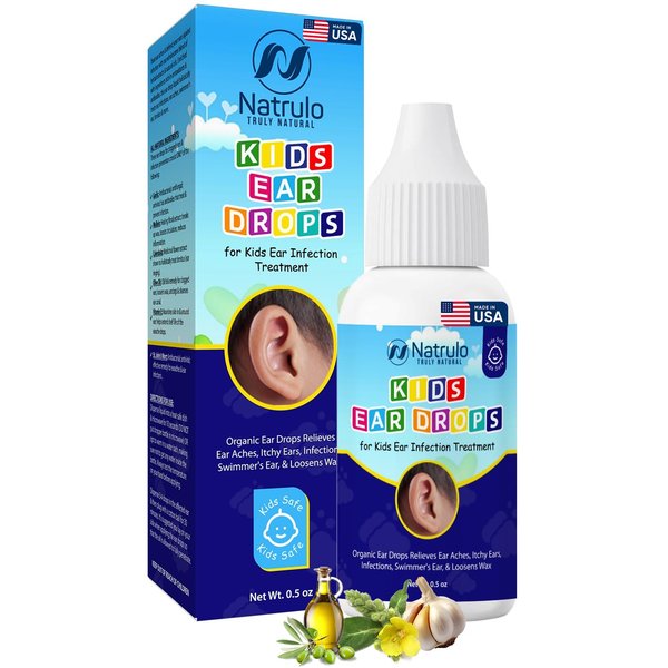 Natrulo Natural Ear Drops for Kids Ear Infection Treatment – Organic Children Ear Oil Drops Relieves Ear Aches, Itchy Ears, Infections, Swimmer's Ear, & Loosens Wax – Kids Safe, Made in USA