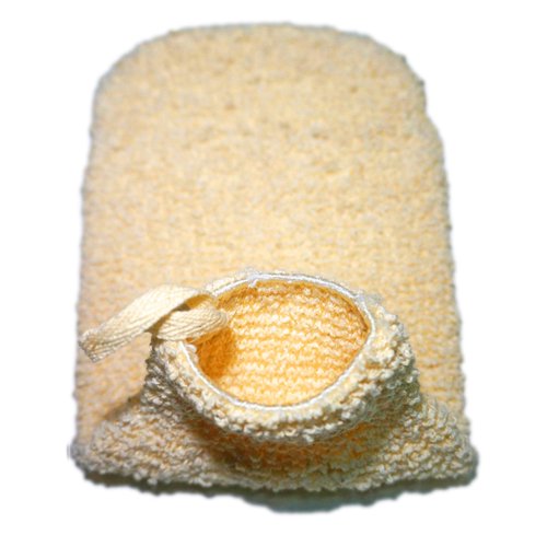 2 Pack Natural Vegetable Fiber Shower Exfoliating Loofah Mitt - Soft Terry Cloth Bath Gloves - Exfoliator Body Scrubber Mitts Mitten - Great for Your Skin Care in The Spa - Anti-Aging