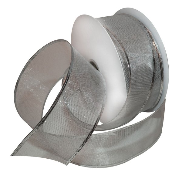 Morex Ribbon Lustrous Wired Metallic Sheer Ribbon, 2-1/2-Inch by 50-Yard Spool, Silver