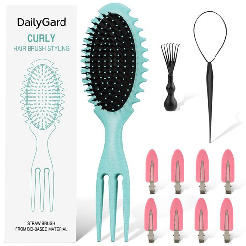 Curl Defining Hair Brush, Wet Hair Brush for Women and Men, Detangler Hairbrush for Wet & Dry Hair, Styling Brush for Curly Hair, Shaping and Defining Curls for Long/Wavy/Damaged Hair, Green