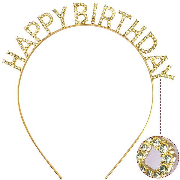 TEBWPIY Birthday Crowns for Women Gold Happy Birthday Alloy Headbands Metal Headbands for Girl Princess Crown Rhinestone Birthday Party Decorations Accessories
