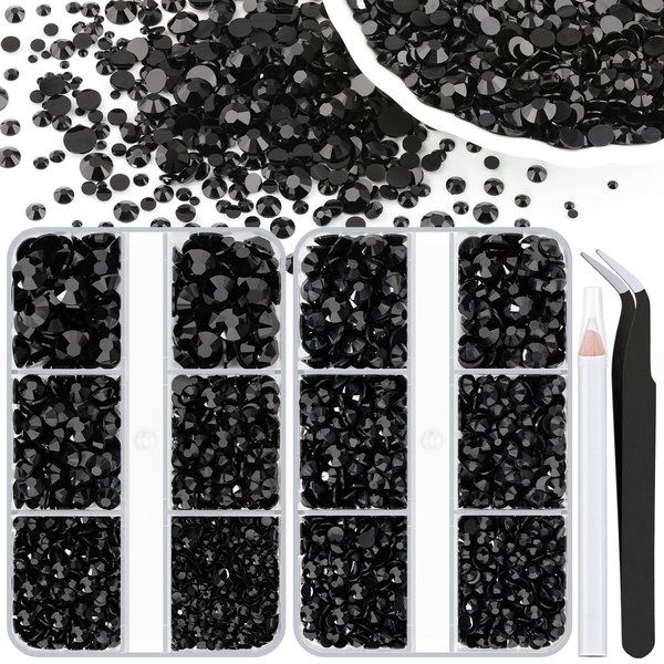 Resin Rhinestones for Crafting, 2 Boxes Black Multi Sizes Flatback Bedazzling Crystals for Crafts DIY Nail Art Decoration, Non Hotfix Gems Charms for Tumbler Shoes Clothing Fabric Face Makeup Manicure