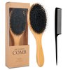 OWIIZI Natural Boar Bristle Brush for Women Mens Kid Soft Boar Bristle Hair Brush Bamboo Detangler Brush and Tail Comb Set for Long Curly Fine Hair