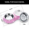 SAVORI Small Cat Bowls Pink, 320ML Handmade Bling Rhinestones Stainless Steel Pet Bowls Removable Double Food Water Feeder for Puppy Cats Dogs