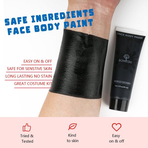 Bowitzki Face and Body Paint 2oz Cream Makeup 60ml Water Based Face Painting Special Effects For Adults Children Kids Halloween Christmas Party Stage Cosplay (Black)