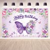 Butterfly Happy Birthday Backdrop, Purple Butterfly Decorations Banner for Women, Happy birthday banner for Baby Shower Fairy Birthday Decorations, Spring Butterfly Birthday Party Supplies