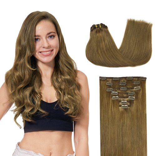 GOO GOO Clip in Hair Extensions Real Human Hair, 14inch 120g 7Pcs, 6B Medium Brown, Remy Human Hair Extensions Clip ins for Women, Natural Human Hair