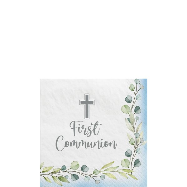 Amscan Blue My First Communion Paper Beverage Napkins, 5in, 40ct