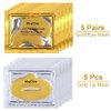 24K Gold Crystal Lip and Eye Mask, KlsyChry 5 Pairs Eye Mask and 5 Pcs Lip Mask for Moisturizing, Anti Wrinkle, Anti Aging, Hydrating Lips and Eyes