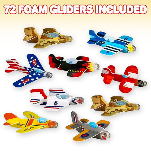 ArtCreativity Foam Airplanes For Kids - Bulk Set of 72 - Lightweight Planes with Various Designs - Individually Packed Foam Glider Airplanes - Fun Airplane Party Favors, for Boys and Girls