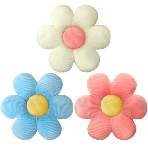 Sratte 3 Pcs Flower Pillows Flower Shaped Throw Pillow Cute Daisy Flower Pillow Flower Seating Cushions for Adults Kids Home Bedroom Sofa Chair Couch Decor (Multicolored,16")