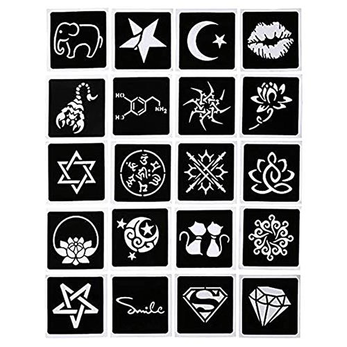 Tizoerly Temporary Tattoos Kit, 4Pcs Semi Permanent Tattoo Paste Cones, India Body DIY Art Painting for Women Men Kids, Freehand Plaste with 3 Colors, 20× Adhesive Stencil,1× Bottle,4× Nozzles