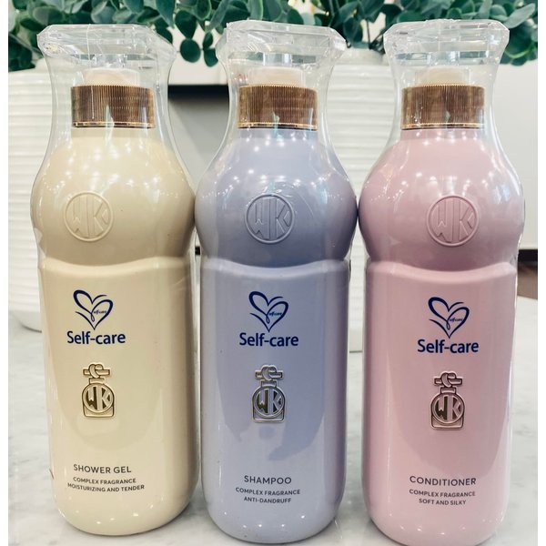 Self-care shampoo, conditioner and body wash,Set All hair types - all skin types, Nourishing and moisturizing treatment, Delicate and elegant bathroom set.