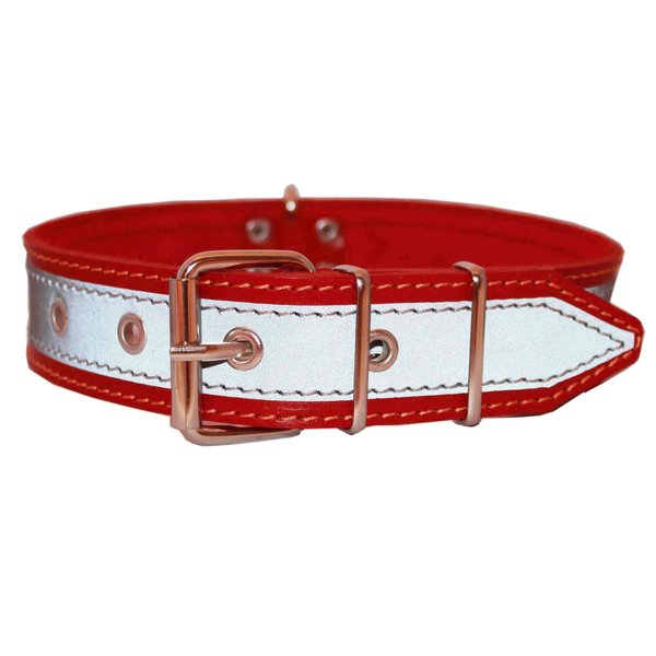 Genuine Leather Reflective Dog Collar 27" Long 1.6" Wide Red Fits 19.5"-23.5" Neck