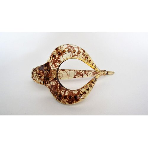 Generic Acrylic clear brown splatter paint alligator hair comb clip for medium thick, 7