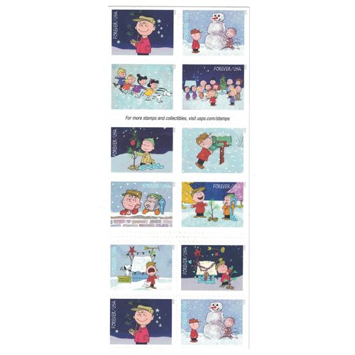 USPS Charlie Brown Xmas Pane of 20 Forever Postage Stamps Scott 5021-30