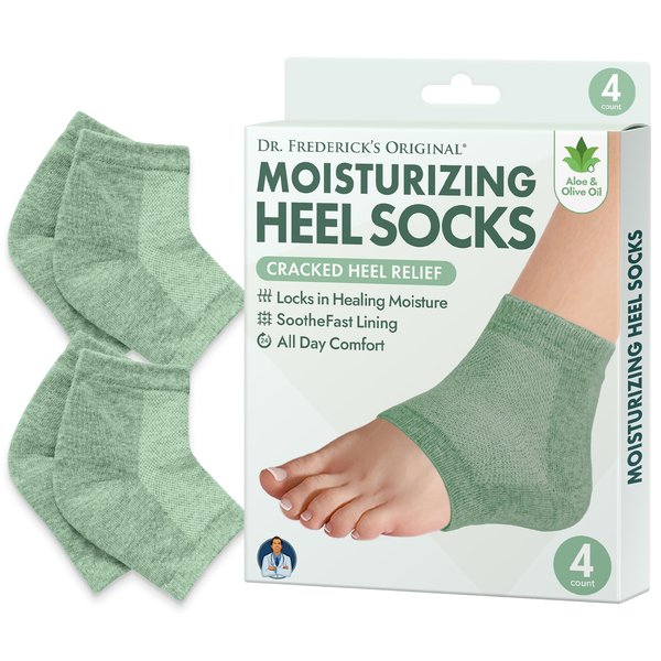 Dr. Frederick's Original Moisturizing Heel Socks for Cracked Heel Treatment - 2 Pairs - Heel Socks for Dry Cracked Feet - Cracked Heel Repair - Heal Dry Heels - Foot Care for Women & Men - Green Aloe