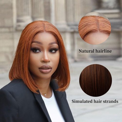 Billowig Short Bob Wig Brown Color 12Inch Short Blonde Straight Bob Wigs for Women Synthetic Hair Wig with Brown Hair Natural Hair Heat Resistant Wigs for Cosplay, Daily Use