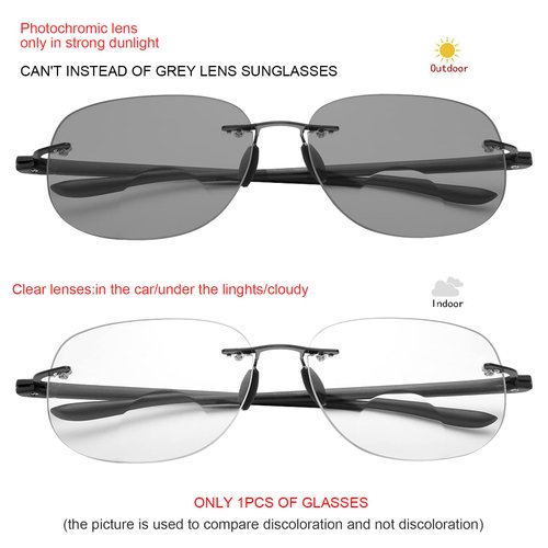 Transition Photochromic Sun Readers Rimless Bifocal Reading Sunglasses for Mens Womens UV400 Protection Sunglasses Blue Light Blocking Gaming Computer Glasses Anti Glare Eyewear Presbyopia Eyeglasses