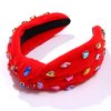 Jeweled Knotted Headband for Women Crystal Embellished Soft Flannel Hairband Women's Fashion Headbands Hair Accessories (Red)