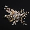 BERYUAN Wedding Flower Leaves Hair Comb Pearls Rrhinestone Crystal Wedding Headpiece Gold Flowers Leaves Pearls Wedding Hair Comb Gold Wedding Bridal Hair Comb for Brides Bridesmaid