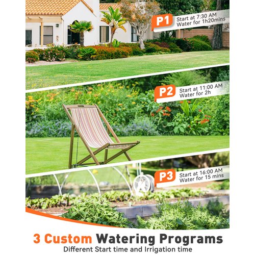 RAINPOINT Sprinkler Timer, Hose Timer with 3 Individual Programs, Water Timer for Garden Hose Faucet, Programmable Automatic/Manual Irrigation System, for Specific Days or Daily Outdoor Lawn Watering