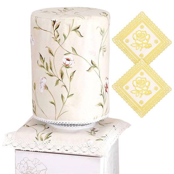 2-in-1 Water Dispenser & Bucket Cover Set - Floral Dust Cover for 5 Gallon Barrel, Reusable for Hot & Cold Dispensers and Bottles, Includes 2 Square Vinyl Placemats