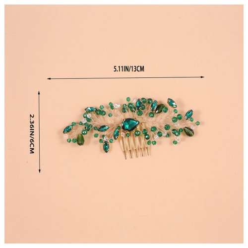 Emerald Green Crystal Hair Comb Bridal Gold Wedding Hair Accessories for Women Girls (One Size, Gold,Emeralds)