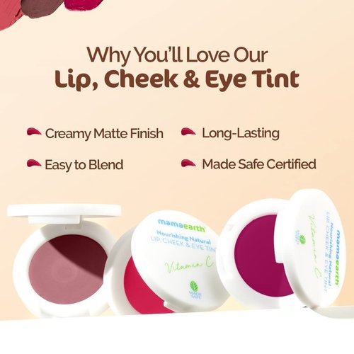 MAMAEARTH Nourishing Natural Lip Cheek & Eye Tint - Beet Red Shade | Long Lasting Creamy Matte Finish | Multi Use Tinted Glow for All Skin Tones | with Vitamin C & Beetroot | 0.14 Oz/4g