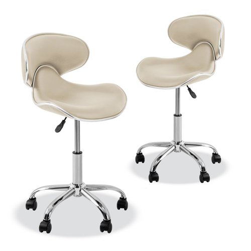 Osaki YK-9315 Stool with Adjustable Foot Rest Rolling Chair (Set of 2)(Cream)
