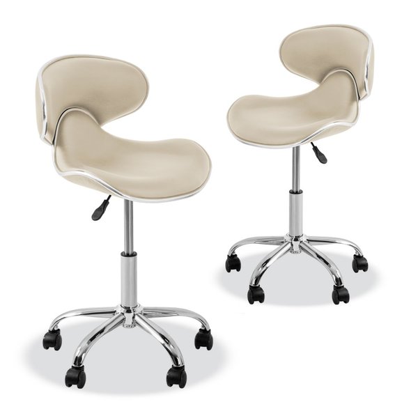 Osaki YK-9315 Stool with Adjustable Foot Rest Rolling Chair (Set of 2)(Cream)