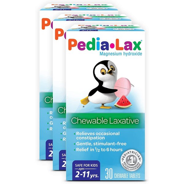 Pedia-Lax Laxative Chewable Tablets for Kids, Ages 2-11, Watermelon Flavor, 30 Count, Pack of 3