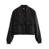 Faleave Women's Cropped Bomber Jacket Casual Street Button Down Varsity Jacket with Two Big Pockets(Black-S)