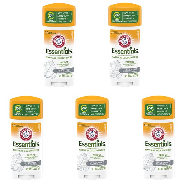 Arm & Hammer Essentials Deodorant with Natural Deodorizers, Unscented - Buy Packs and SAVE (Pack of 5)