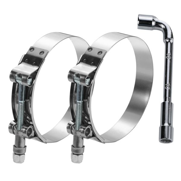 PEROMI 2 Pack 3.75 Inch T Bolt Hose Clamps Working Range 102-110mm for 3.75 Inch Hose ID, Stainless Steel Turbo Intake Intercooler Clamps