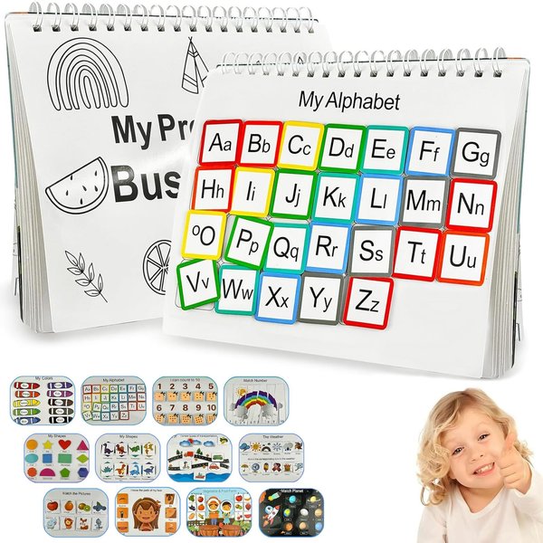 Kezzfpa My Preschool Busy Book, Preschool Learning Activities, Toddler Busy Book for Kids, Education Workbook Activity Binder Learning Toys for Toddlers, Learning Materials and Tracing Coloring Book