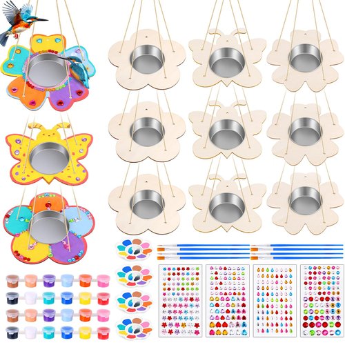 12 Pack Bird Feeder Craft Kits with Stainless Steel Bowls DIY Your Own Unfinished Wooden Ornaments Outdoor Party Favor Gifts for Nature Loving Kids