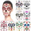 Halloween Temporary Face Tattoos (8Pack), Konsait Day of the Dead Sugar Skull Floral Black Skeleton Web Red Roses Full Face Mask Tattoo for Women Men Adult Kids Boys Halloween Party Favor Supplies