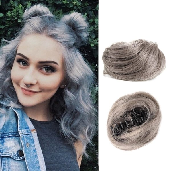 2Pcs Mini Claw Fake Space Hair Bun Clip in Messy Bun Synthetic Hair Chignon Donut Hair Bun Extensions Wig Accessory Ponytail Updo Hair Pieces for Women Girls and Kids (#171)
