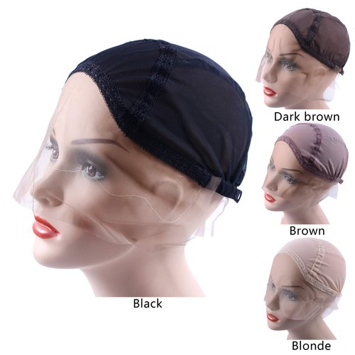 YANTAISIYU Lace Front Wig Cap for Making Wigs with Adjustable Strap Glueless Weaving Cap Wig Caps Swiss Lace Hairnet (Black L 23inch)