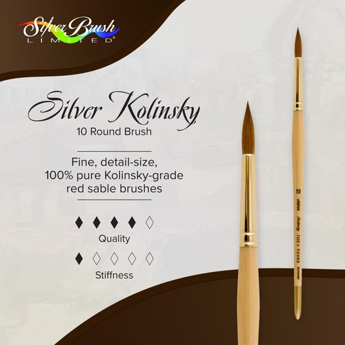 Silver Brush Limited 7200S10 Silver Kolinsky Round Brush for Watercolor and Oil, Size 10, Short Handle