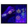 Temporary Tattoos for Glow Party UV Blacklight – 1 Sheet Lotus Floral Body Paint Art Light Festival Accessories Glow in the Dark Makeup | 7.2” x 5.2” Temp Great for EDM EDC Party Rave Parties