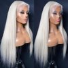 Mscathy Platinum Blonde #60 Colored Straight Hair Frontal Wig13X4 Human Hair Wig HD Lace Front Breathable Hair Pre Plucked HD Transparent 180% Density Lace Front Wigs (26 INCH, Platinum Blonde)