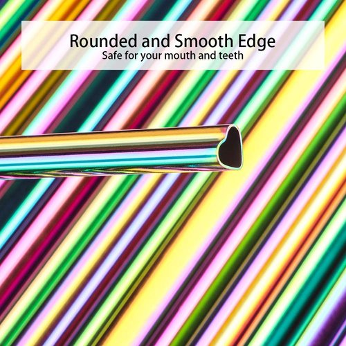 [18 PCS] New Heart Shape Metal Straws 304 Food Grade Stainless Steel, Tomorotec Bulk Reusable Stainless Steel Straw Set with Cleaning Brushes for Tumblers Beverage Drinks Cocktail(Rainbow)