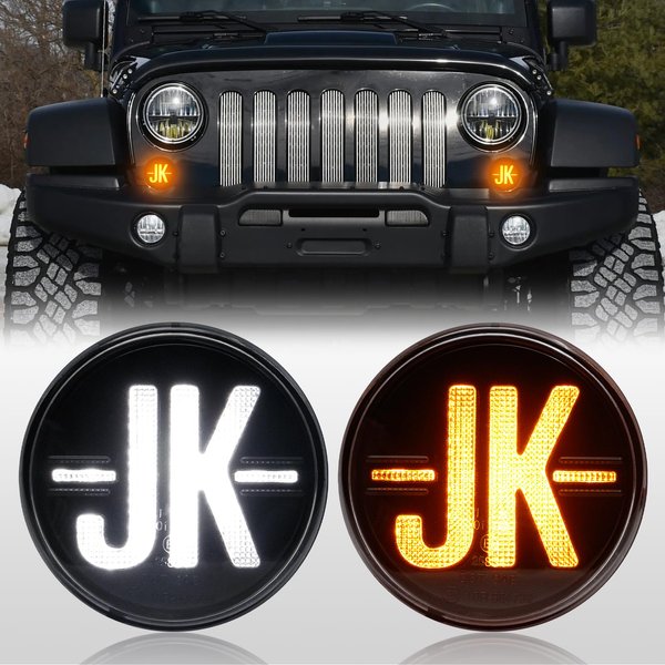 AUYICH LED Turn Signal Lights Compatible with Wrangler JK 2007-2017, 2PCS Daytime Running Lights LED, Front Amber Turn Signal Lamp, White DRL Front Grill Indicator Parking Light, Clear Lens