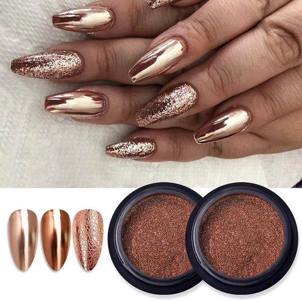 BASEMMAHER 2 Boxes Apple Gold Chrome Nail Powder Glitter Metallic Mirror Effect Holographic Aurora Chameleon Pigment for Nail Art Gel Polish Mermaid Unicorn Dipping Powder Decoration Design