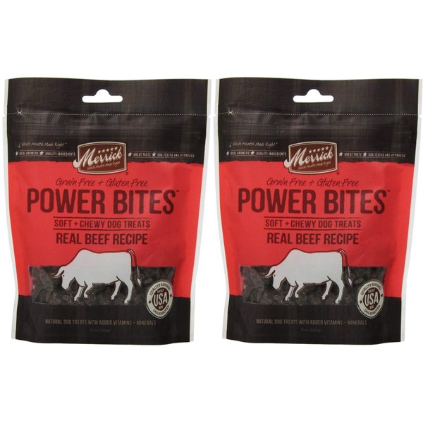 Merrick Power Bites All Natural Grain Free Gluten Free Soft & Chewy Chews Dog Treats Real Texas Beef, 6 OZ