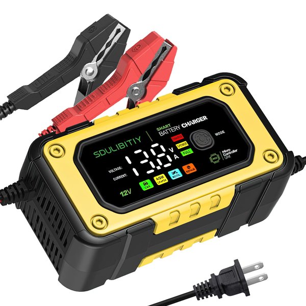 SDULIBITIY Car Battery Charger，12V 6A Battery Chargers Automobile 12 Volt Trickle Charger Automotive Color Digital Display LED, for Cars, Trucks, Motorcycles, Lithium, Lifepo4, Lead Acid Batterie