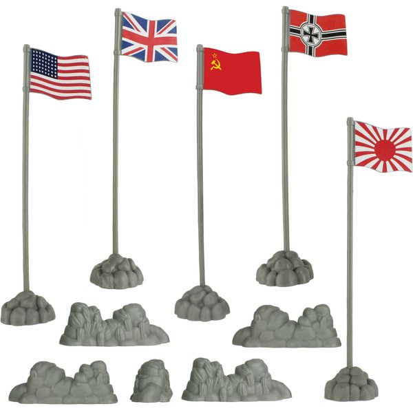 BMC WW2 D-Day Allies Axis Plastic Army Men Flags 10pc Military Playset Accessory